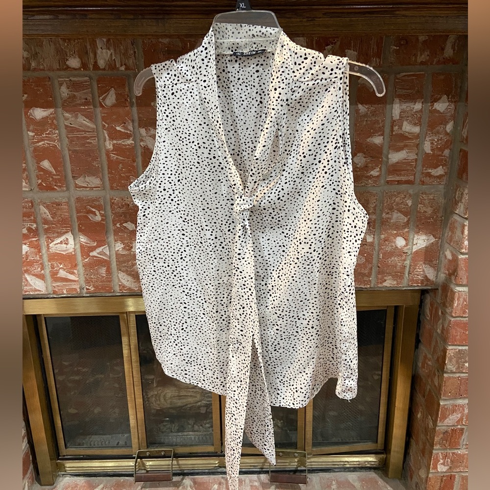 Large SHEIN White w/ Black Polka Dots Blouse
